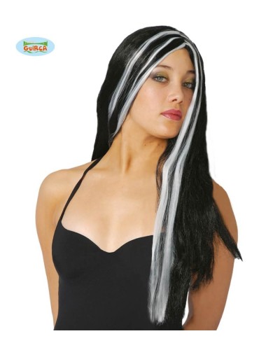Peluca Melena Negra con Mechas Blancas